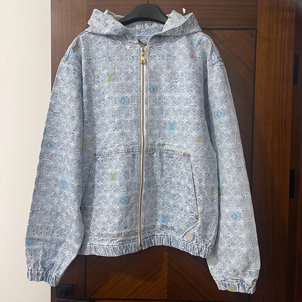 Louis Vuitton Zip Hooded Denim Jacket Blue